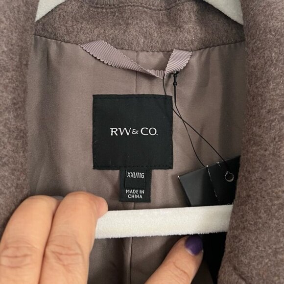 🩷 RW & CO. Women's Long Double Breasted Wool Coat - Gray/Brown. Size: XXL.(1697) - Picture 5 of 12